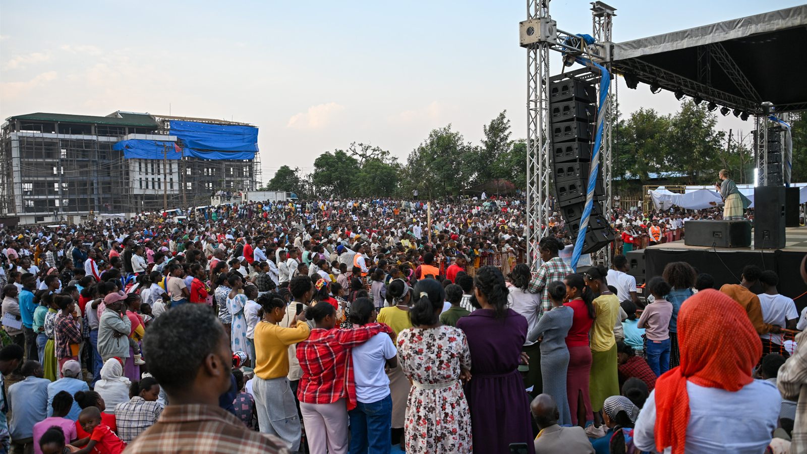 Crowd gathered near the crusade stage