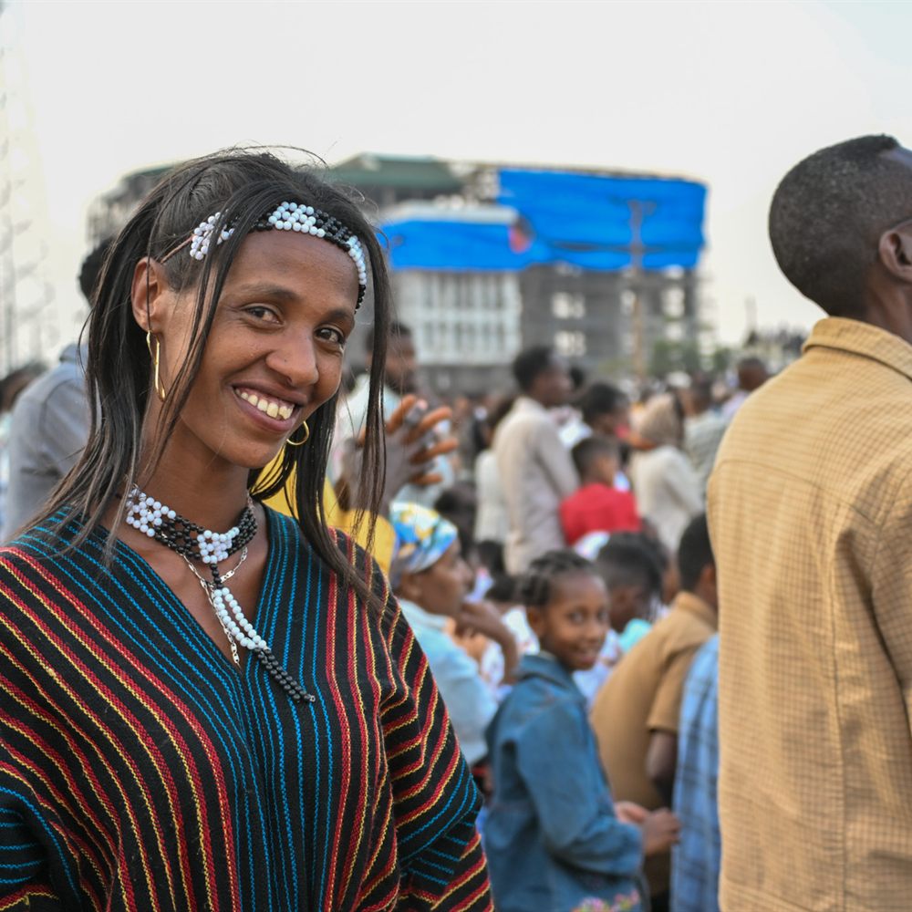Smiling woman in traditional dress